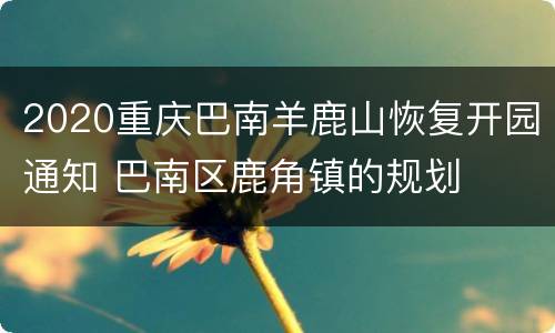 2020重庆巴南羊鹿山恢复开园通知 巴南区鹿角镇的规划