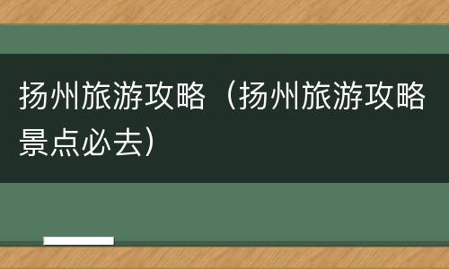 扬州旅游攻略（扬州旅游攻略景点必去）