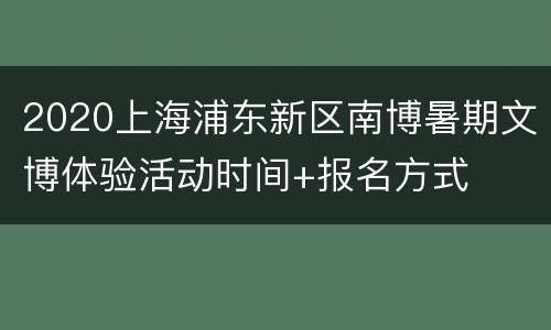 2020上海浦东新区南博暑期文博体验活动时间+报名方式