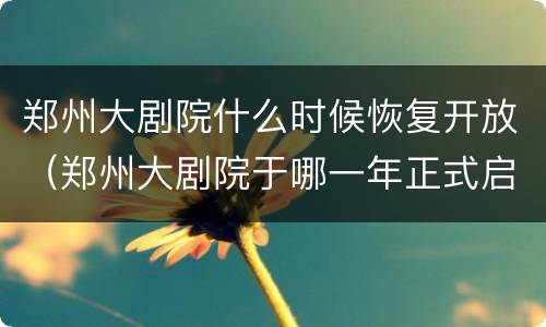 郑州大剧院什么时候恢复开放（郑州大剧院于哪一年正式启用?）