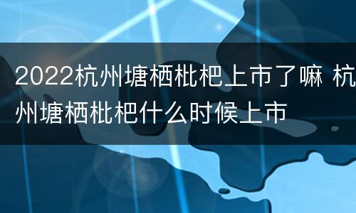 2022杭州塘栖枇杷上市了嘛 杭州塘栖枇杷什么时候上市