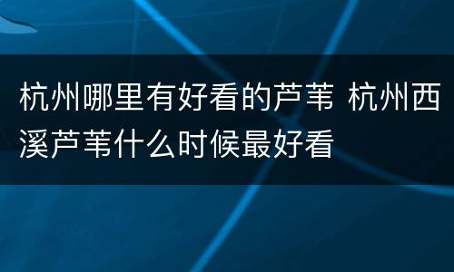 杭州哪里有好看的芦苇 杭州西溪芦苇什么时候最好看