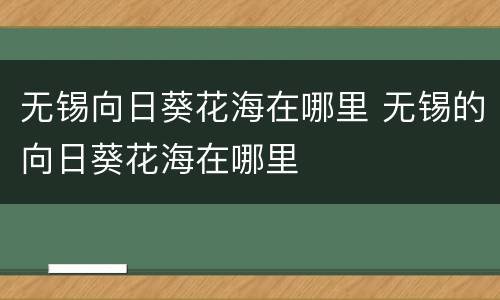 无锡向日葵花海在哪里 无锡的向日葵花海在哪里