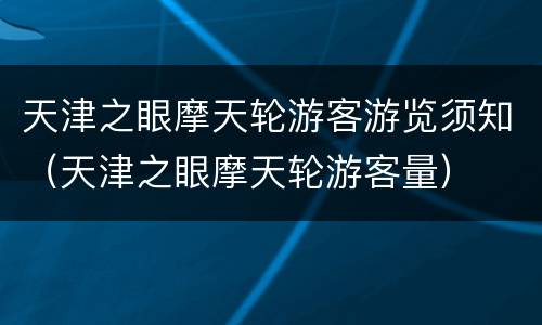 天津之眼摩天轮游客游览须知（天津之眼摩天轮游客量）