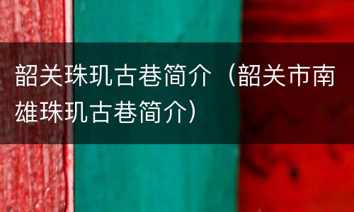 韶关珠玑古巷简介（韶关市南雄珠玑古巷简介）
