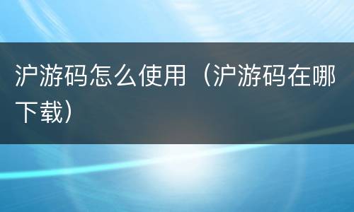 沪游码怎么使用（沪游码在哪下载）