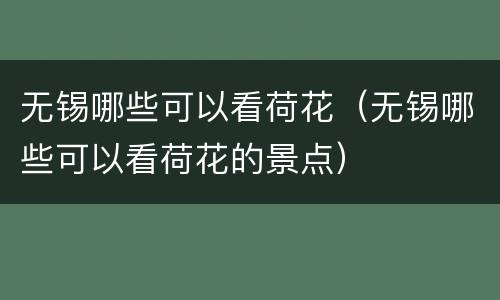 无锡哪些可以看荷花（无锡哪些可以看荷花的景点）