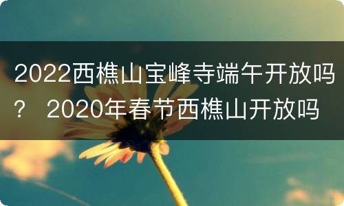 2022西樵山宝峰寺端午开放吗？ 2020年春节西樵山开放吗