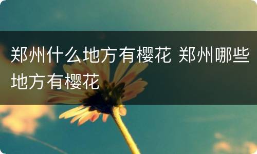 郑州什么地方有樱花 郑州哪些地方有樱花
