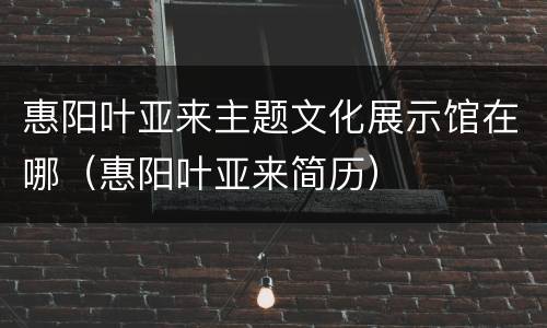惠阳叶亚来主题文化展示馆在哪（惠阳叶亚来简历）