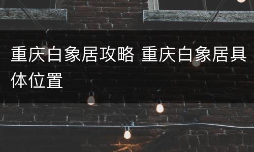 重庆白象居攻略 重庆白象居具体位置