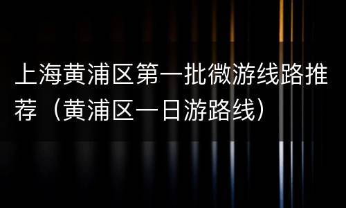 上海黄浦区第一批微游线路推荐（黄浦区一日游路线）