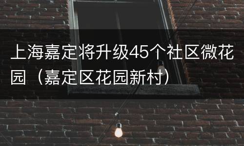 上海嘉定将升级45个社区微花园（嘉定区花园新村）