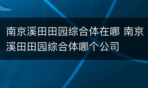 南京溪田田园综合体在哪 南京溪田田园综合体哪个公司