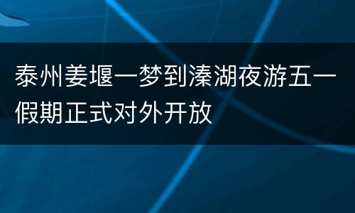 泰州姜堰一梦到溱湖夜游五一假期正式对外开放