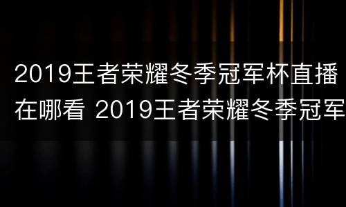 2019王者荣耀冬季冠军杯直播在哪看 2019王者荣耀冬季冠军杯在哪里举行