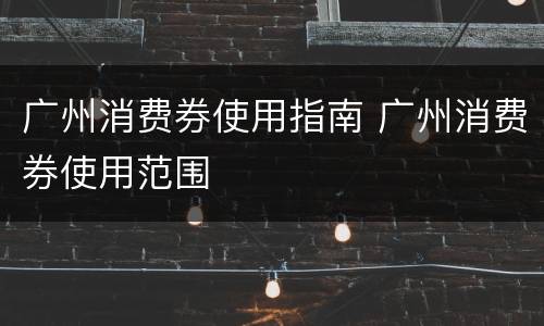 广州消费券使用指南 广州消费券使用范围