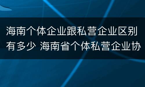 海南个体企业跟私营企业区别有多少 海南省个体私营企业协会