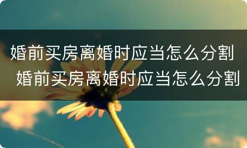 婚前买房离婚时应当怎么分割 婚前买房离婚时应当怎么分割房产