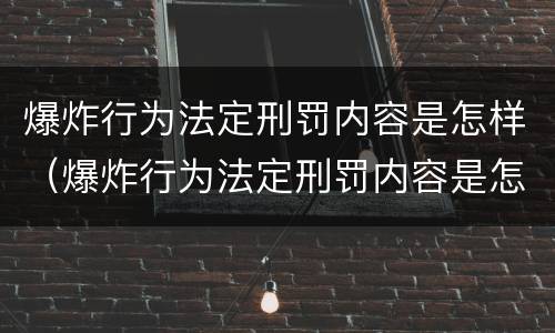 爆炸行为法定刑罚内容是怎样（爆炸行为法定刑罚内容是怎样形成的）