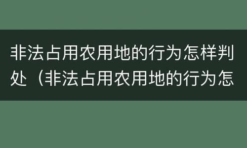 非法占用农用地的行为怎样判处（非法占用农用地的行为怎样判处罚款）