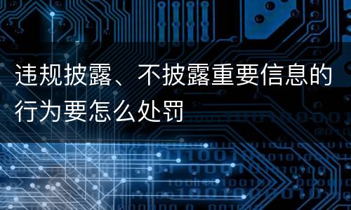 违规披露、不披露重要信息的行为要怎么处罚