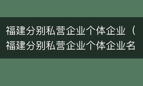 福建分别私营企业个体企业（福建分别私营企业个体企业名单）