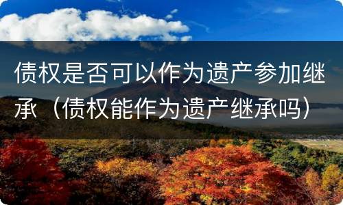 债权是否可以作为遗产参加继承（债权能作为遗产继承吗）