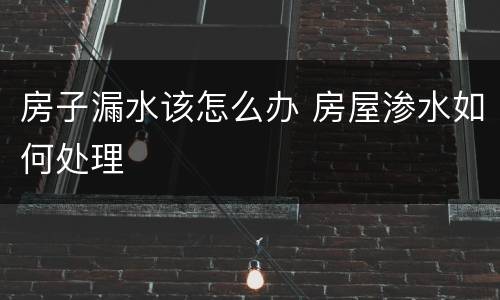 房子漏水该怎么办 房屋渗水如何处理