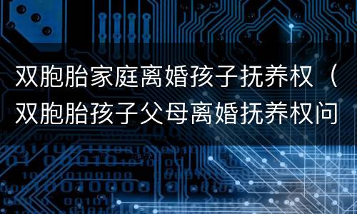 双胞胎家庭离婚孩子抚养权（双胞胎孩子父母离婚抚养权问题）