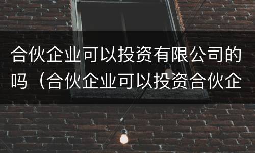 合伙企业可以投资有限公司的吗（合伙企业可以投资合伙企业吗）