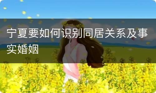 宁夏要如何识别同居关系及事实婚姻