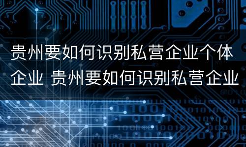 贵州要如何识别私营企业个体企业 贵州要如何识别私营企业个体企业名录
