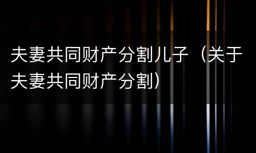 夫妻共同财产分割儿子（关于夫妻共同财产分割）