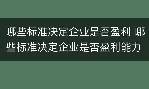 哪些标准决定企业是否盈利 哪些标准决定企业是否盈利能力