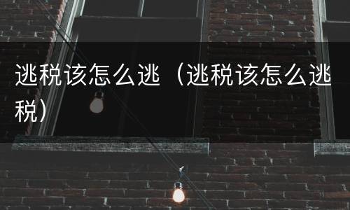 逃税该怎么逃（逃税该怎么逃税）