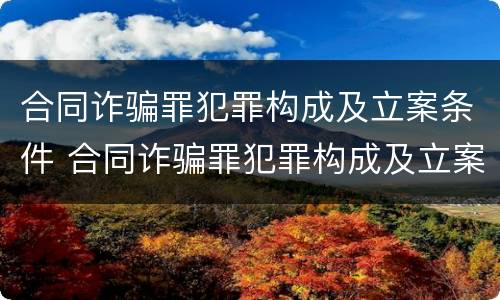 合同诈骗罪犯罪构成及立案条件 合同诈骗罪犯罪构成及立案条件最新