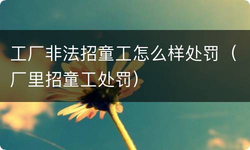 工厂非法招童工怎么样处罚（厂里招童工处罚）