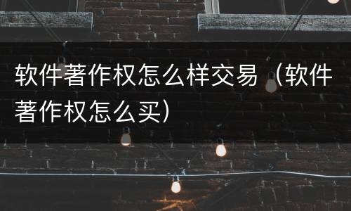 软件著作权怎么样交易（软件著作权怎么买）