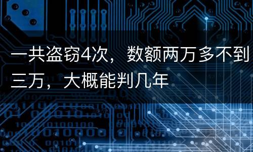 一共盗窃4次，数额两万多不到三万，大概能判几年
