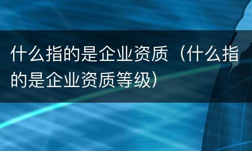 什么指的是企业资质（什么指的是企业资质等级）