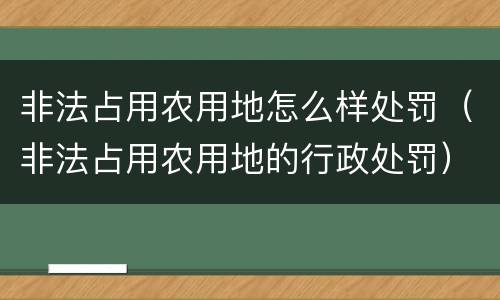 非法占用农用地怎么样处罚（非法占用农用地的行政处罚）