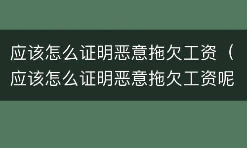 应该怎么证明恶意拖欠工资（应该怎么证明恶意拖欠工资呢）