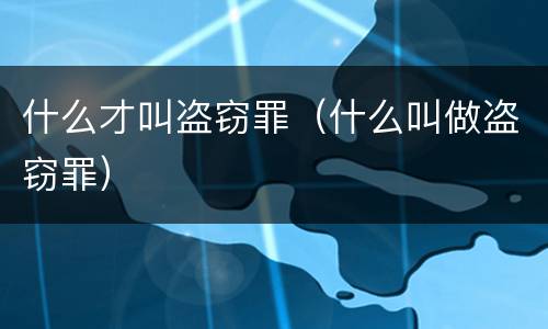什么才叫盗窃罪（什么叫做盗窃罪）