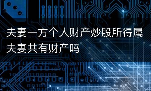 夫妻一方个人财产炒股所得属夫妻共有财产吗