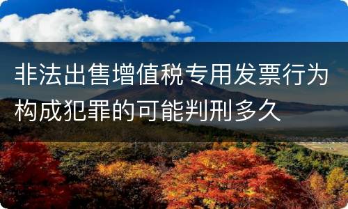 非法出售增值税专用发票行为构成犯罪的可能判刑多久