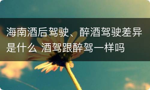 海南酒后驾驶、醉酒驾驶差异是什么 酒驾跟醉驾一样吗