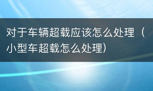 对于车辆超载应该怎么处理（小型车超载怎么处理）