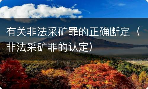 有关非法采矿罪的正确断定（非法采矿罪的认定）