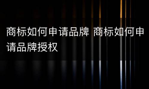 商标如何申请品牌 商标如何申请品牌授权